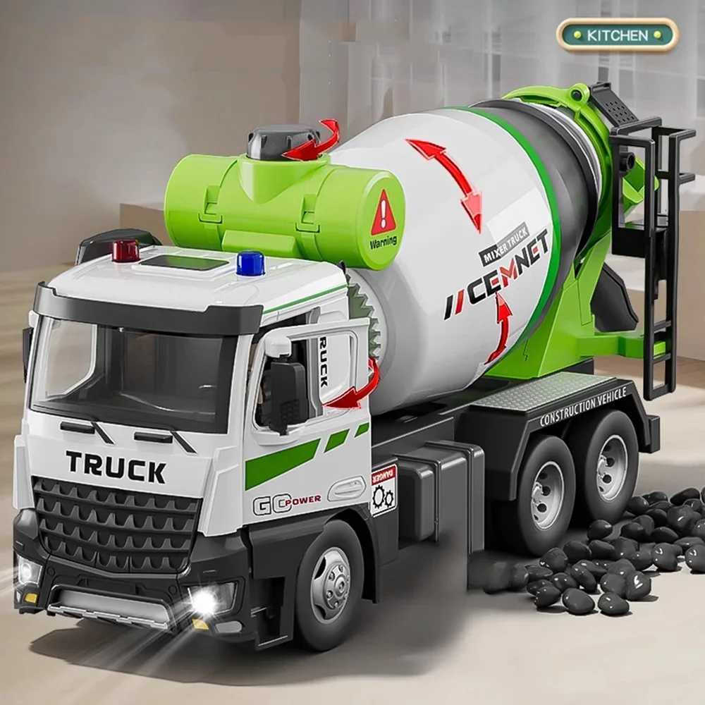 124 Electric Mixer Truck Toys Model Car Alloy Diecast Engineering Vehicles Doors Opened Sound Light Pull Back Toy Gift for KidsT251023