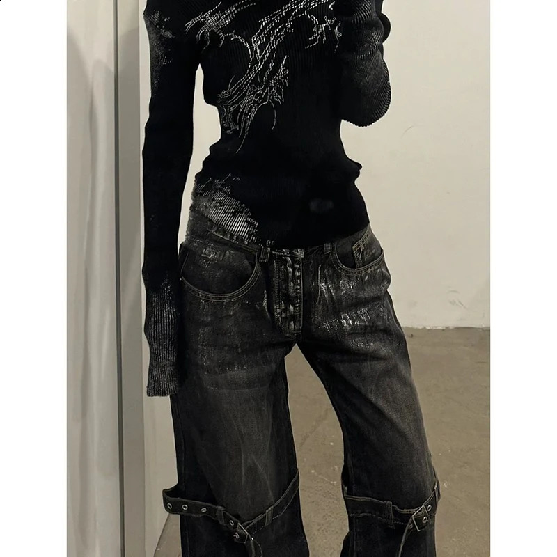 Black Womens Jeans High Waist Hip Hop Straight Fashion Pants Streetwear Harajuku Y2K Star Female Wide Leg Denim Trouser 251022