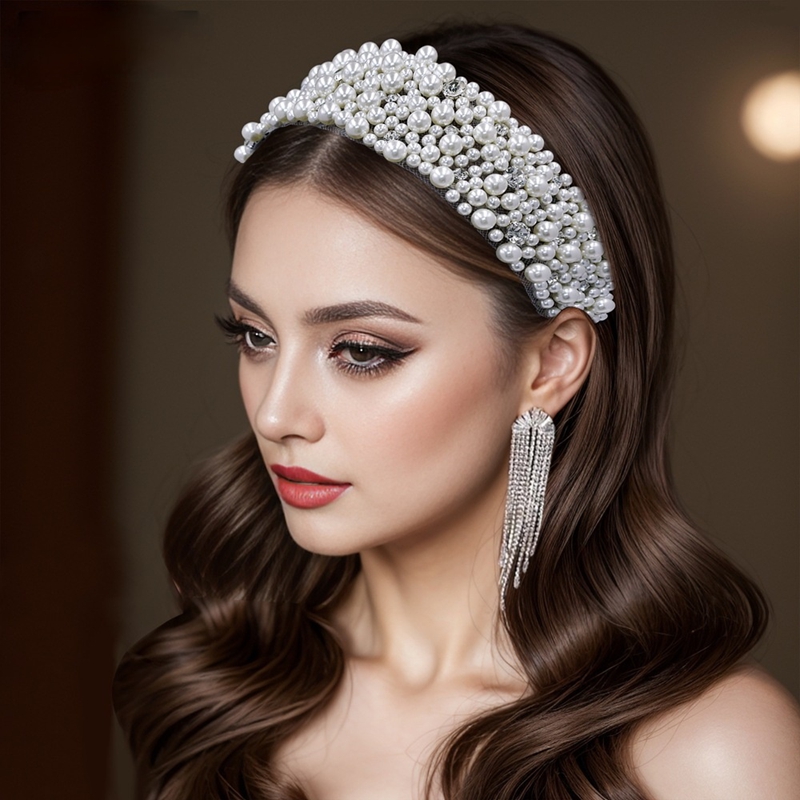 Hairpins designer HairJewelry Faux Pearl Handmade Woven Headpiece Accessories for Wedding Hairstyles: Pearl Wide Hair Accessory Crystal Headband Hair 