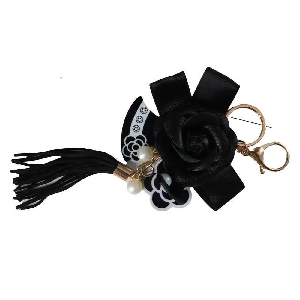 Black Leather Bag Ornaments Jewelry Element Hanger Gifts Camellia Key Chain Key Chain Bag Pendant Flower Keyring H251225
