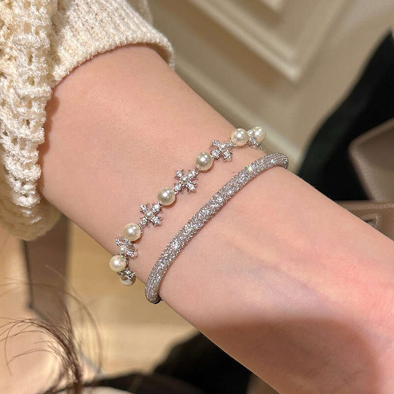 Sweet Cool Fashionable Exquisite Pearl Cross Adjustable Bracelet