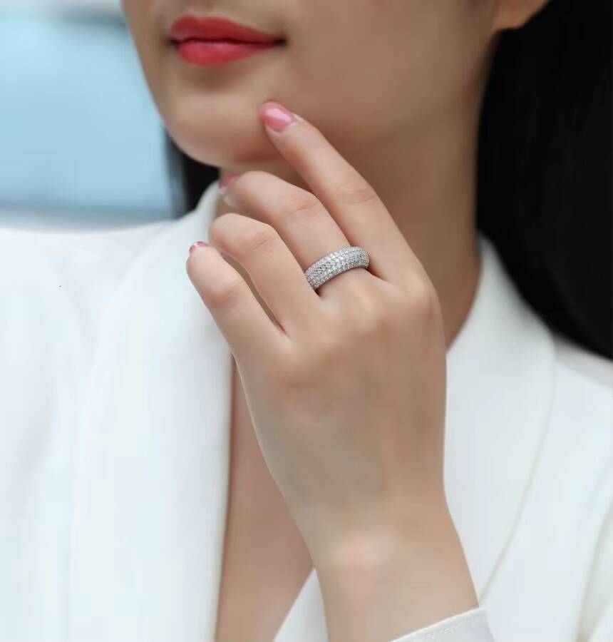 Vinregem 3EX VVS1 D Color Sparkling Real Moissanite 100 925 Sterling Silver Wedding Party Row Ring Jewelry Band