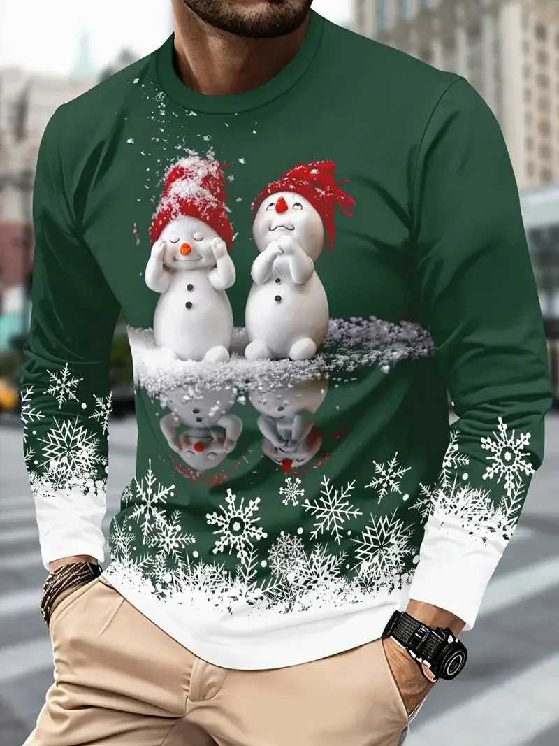 3D Printed Snowman Graphic Long Sleeve TShirt Fashion Santa Clause Pattern ONeck Pullover Mens Christmas Elements Casual TopsXJ251023