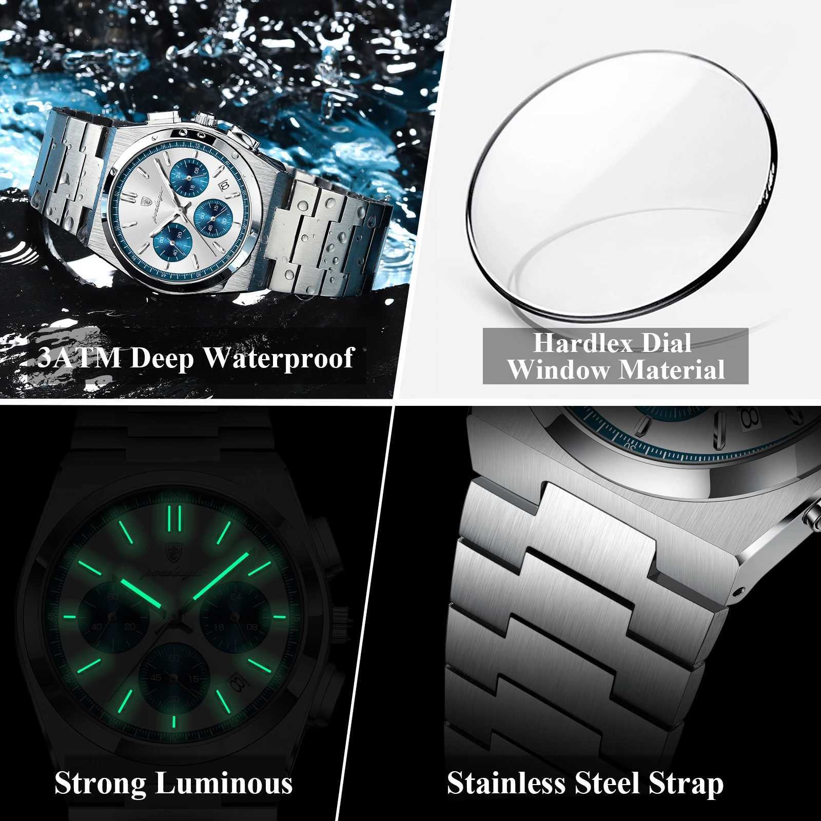 POEDAGAR Luxury Man Watch Chronograph Date Stainless Steel Sport Men Wristwatch Waterproof Luminous Fashion Quartz Mens WatchesL251023