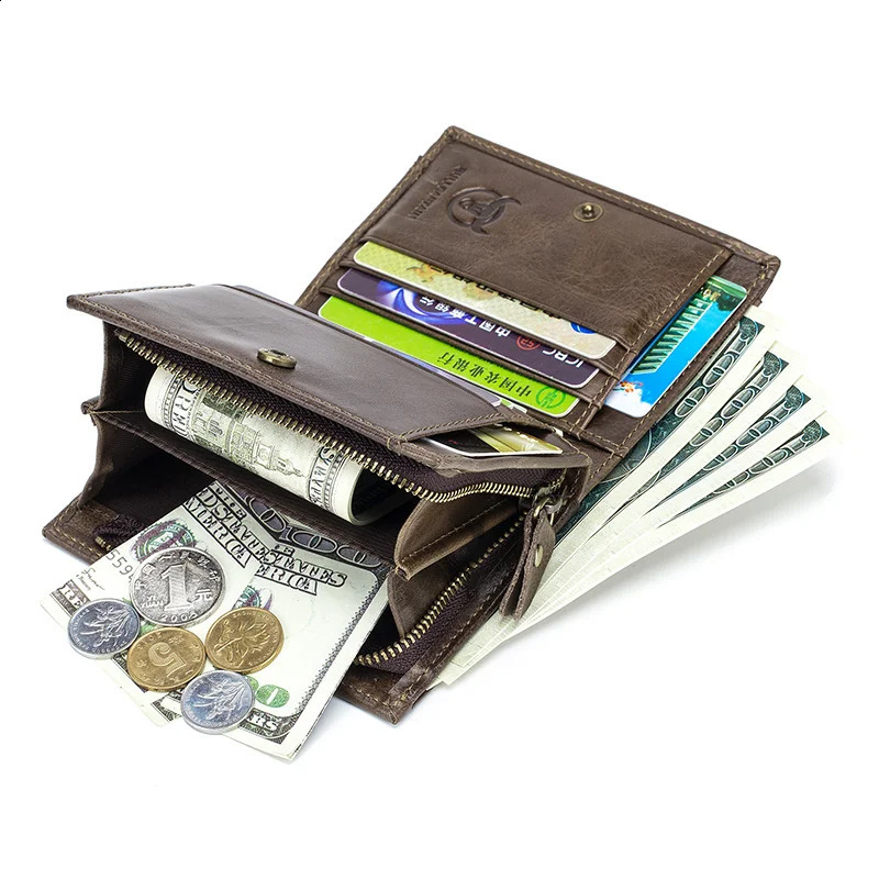 BULLCAPTAIN 100 Genuine Leather Mens Rfid Wallet Multifunctional Storage Bag Coin Purse Wallet Card Case251023