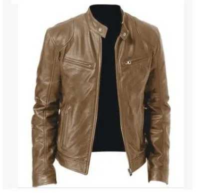 Faux Leather Men Coats Jackets Casual Stand Collar Zipper Outerwear Splice Simple Slim Fit Pu Coat Autumn Winter Open Stitch W251023