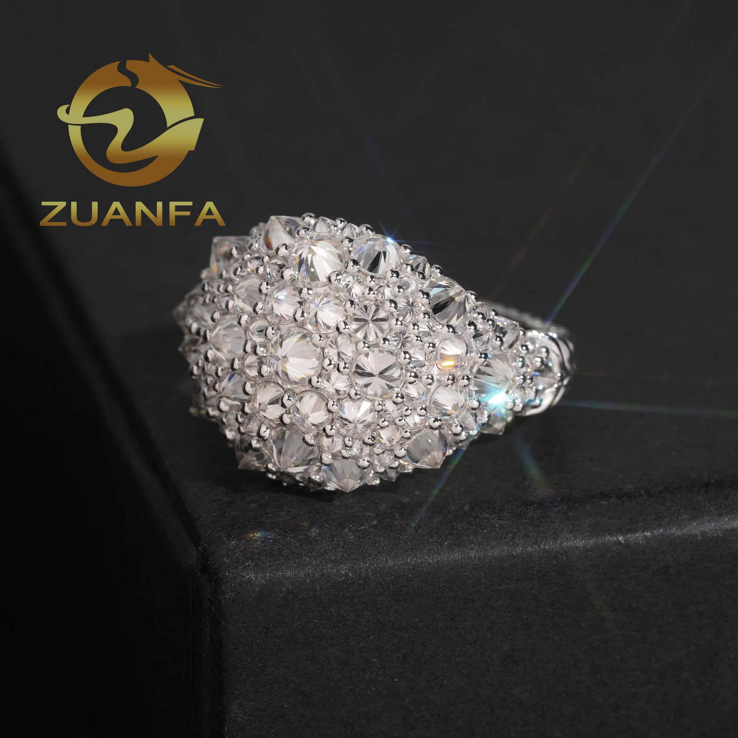 Custom Men Diamond Ring Iced Out Jewelry Moissanite Hip Hop Ring 925 Sterling Silver Reverse Setting Men Moissanite Ring