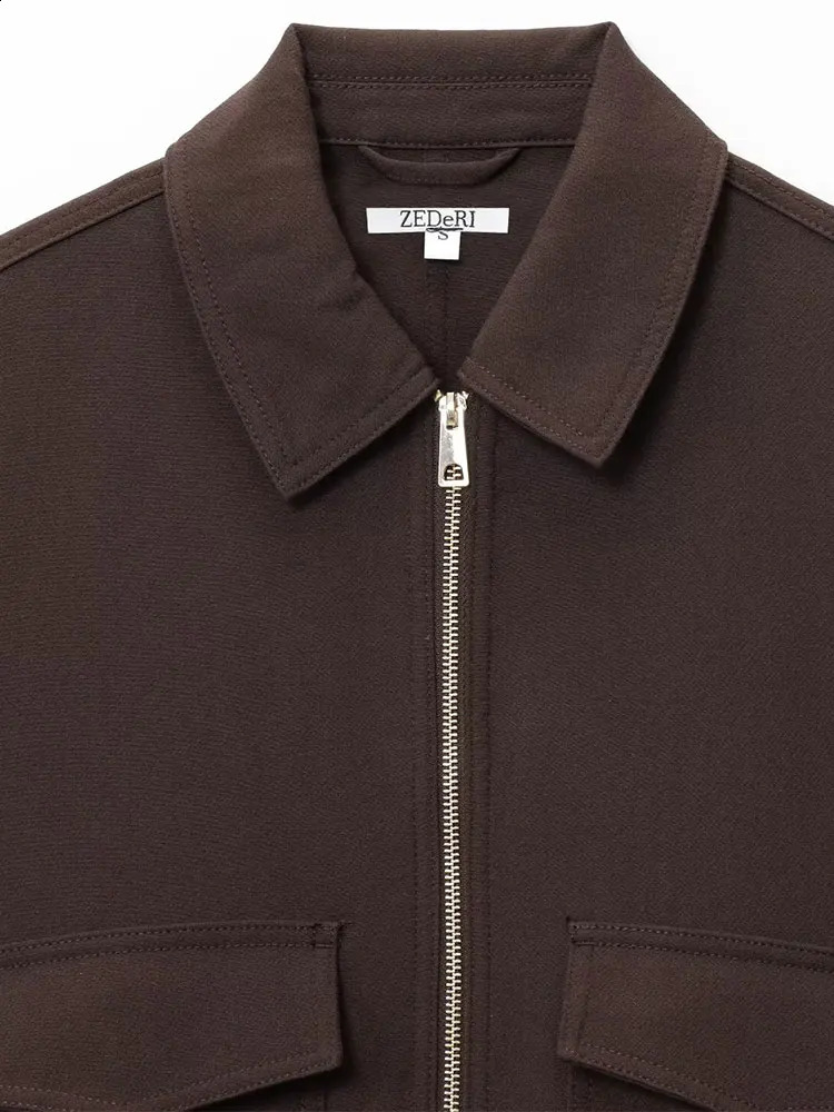 NLZGMSJ Womens 2025 Autumn Elegant Clothing Jacket Vintage Lapel Collar Zipper Full Sleeve Pocket Coat Lady Outerwears 251018