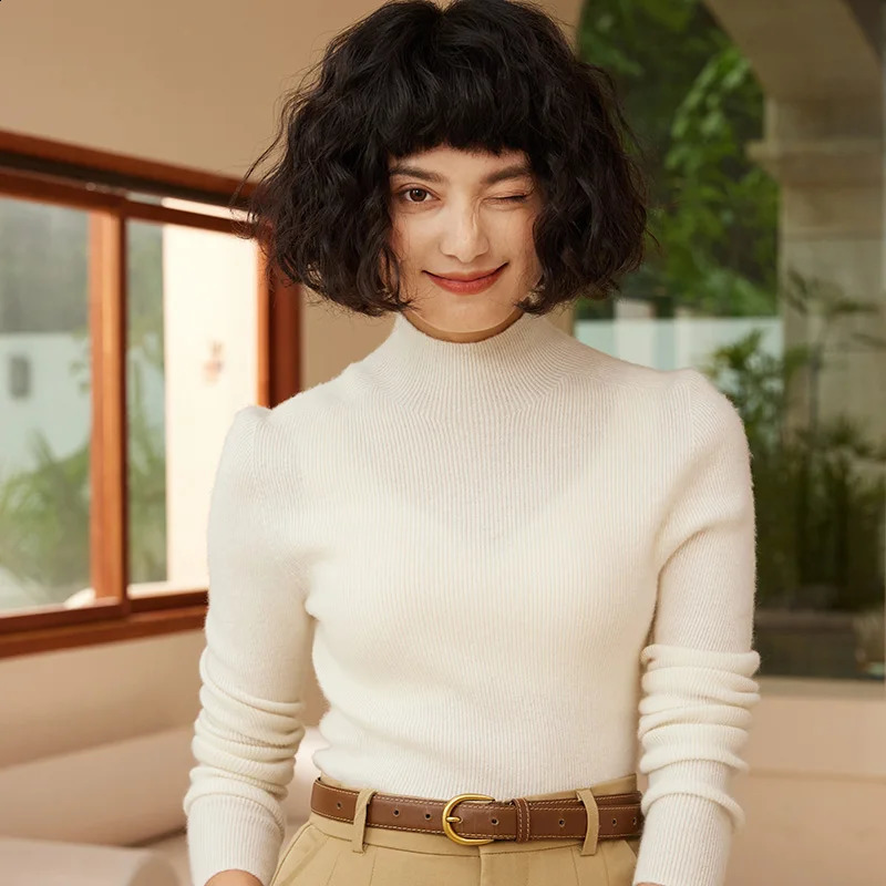 Autumn and winter womens 100 pure cashmere semi high neck pullover sweater knitted slim fit selling top 251016