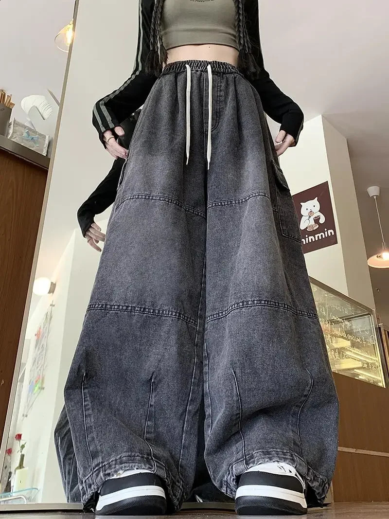 Cargo Jean Loose Wide Leg Workwear Jeans Elastic Waist Men and Women Spring Autumn Faion Waed Out Trousers Straight Cut 251018