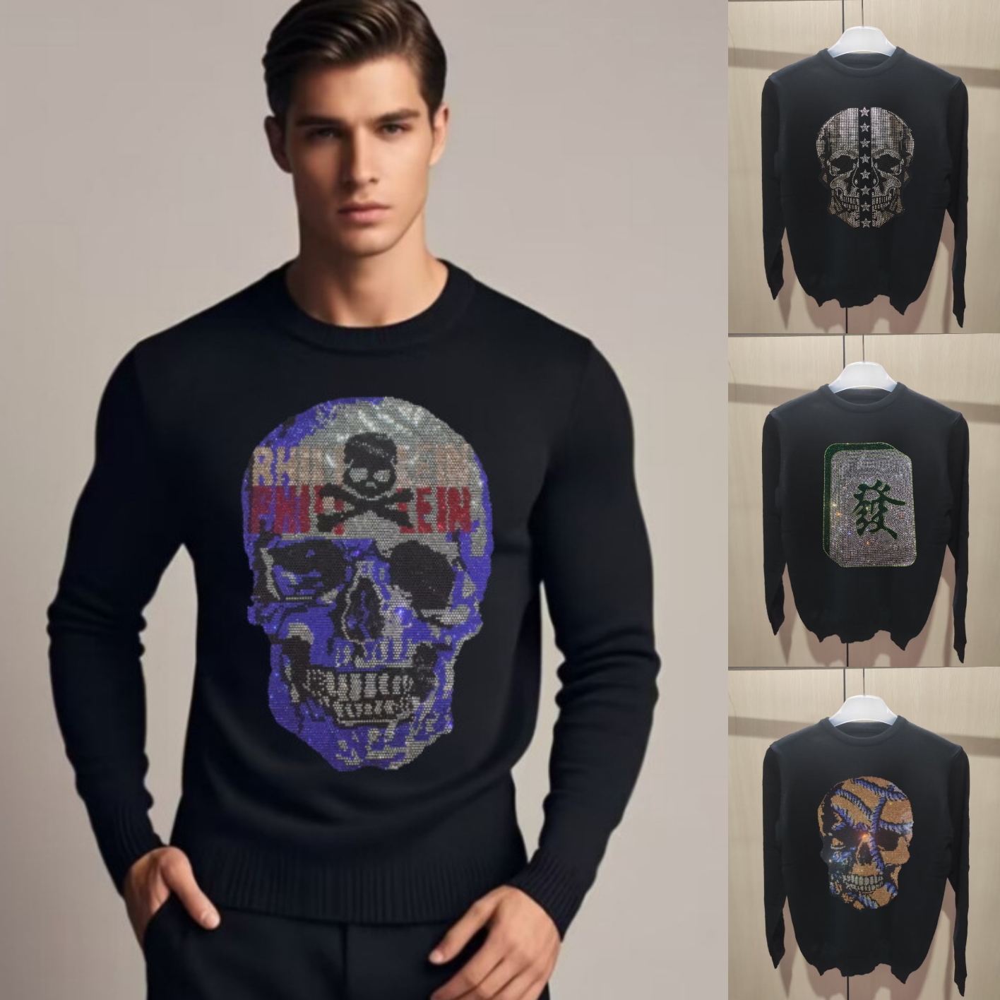 Men's Sweaters Designer Luxury Brand Knit Pullover Rhinestone Sweater Winter British Business Fashion Trend Plush Thicken Menswear