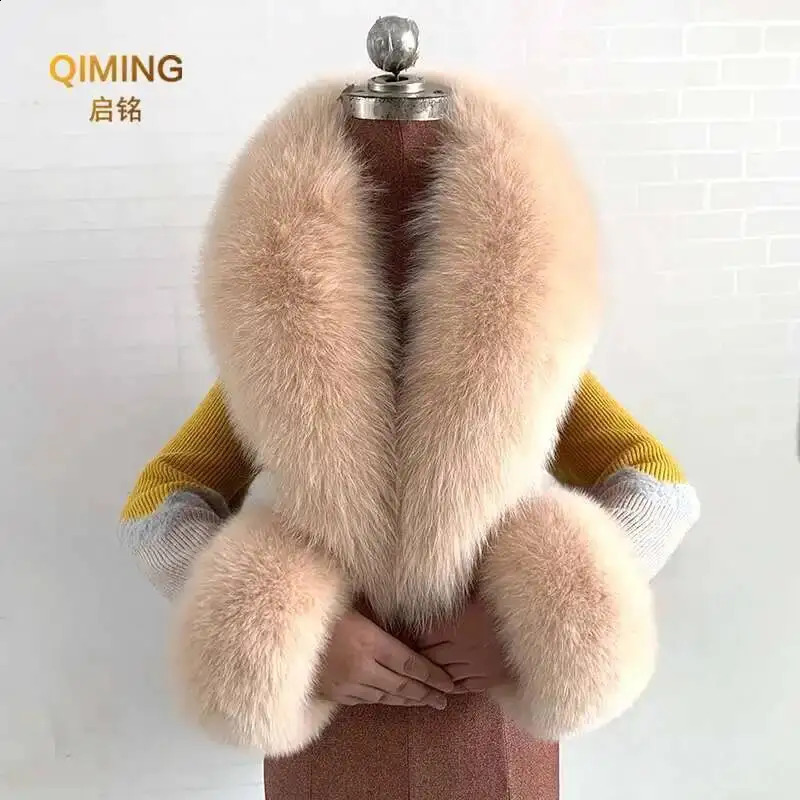 Real Fox Fur Collar Cuffs Set For Women Men Winter Neck Warmer Furry Scarf Fluffy Pelt Shawl Coat Overcoat Fashion Accessory 251022