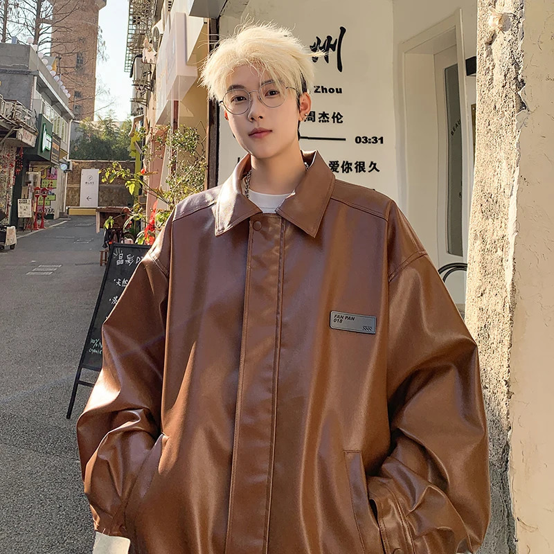 Spring Fashion Mens Biker Jacket American Style Notch Lapel Leather Jacket Lightweight Casual Coat For Men Daily Wear 251021