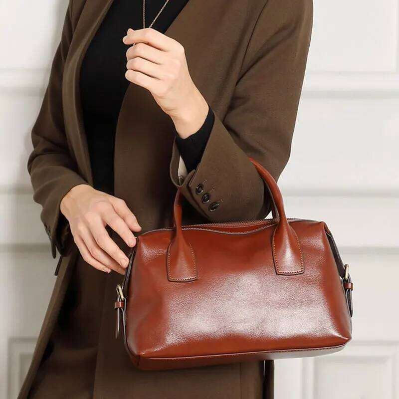 Genuine Leather Women's Vintage Designer Boston Handbag Women Versatile Shoulder Bag Cowhide Female Crossbody Bags