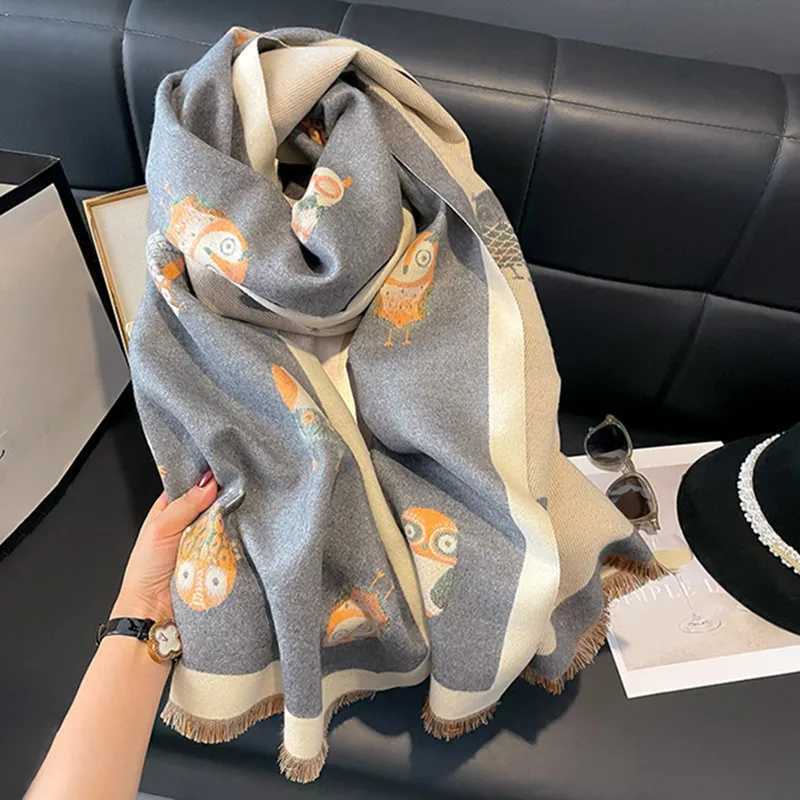 2023 New Women Winter Scarf Cashmere Shawls and Wraps Bufandas Bird Print Warm Thick Scarves Blanket for Lady J251113