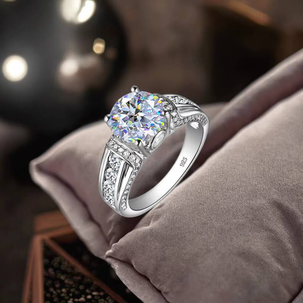 AKICE 925 Sterling Silver Moissanite Engagement Ring for Women Trendy Wedding Jewelry with Natural Diamond Accents