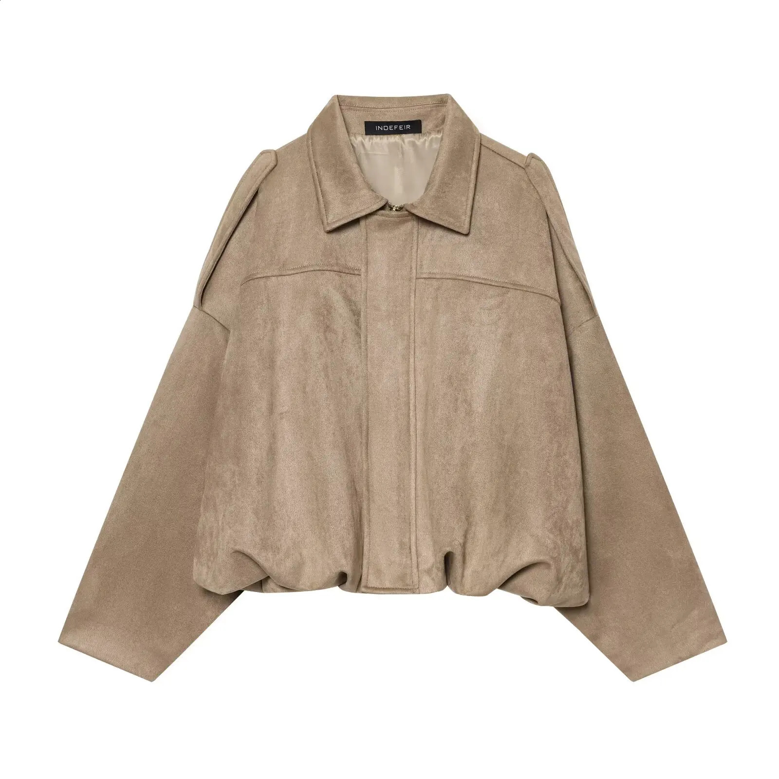 Winter Fashion Khaki Loose Suede Jacket Women Casual Turndown Collar Zipup Thick Coat 2025 Outerwear Streetwear 251018