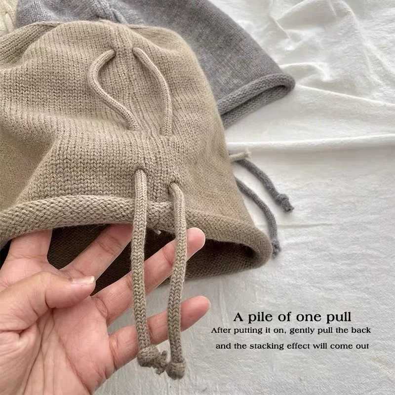 Fashion Drawstring Baggy Slouchy Beanie For Wen Autumn Winter Ear Warm Sklies Solid Color Bonnet Girl Kintted Woon HatW251023