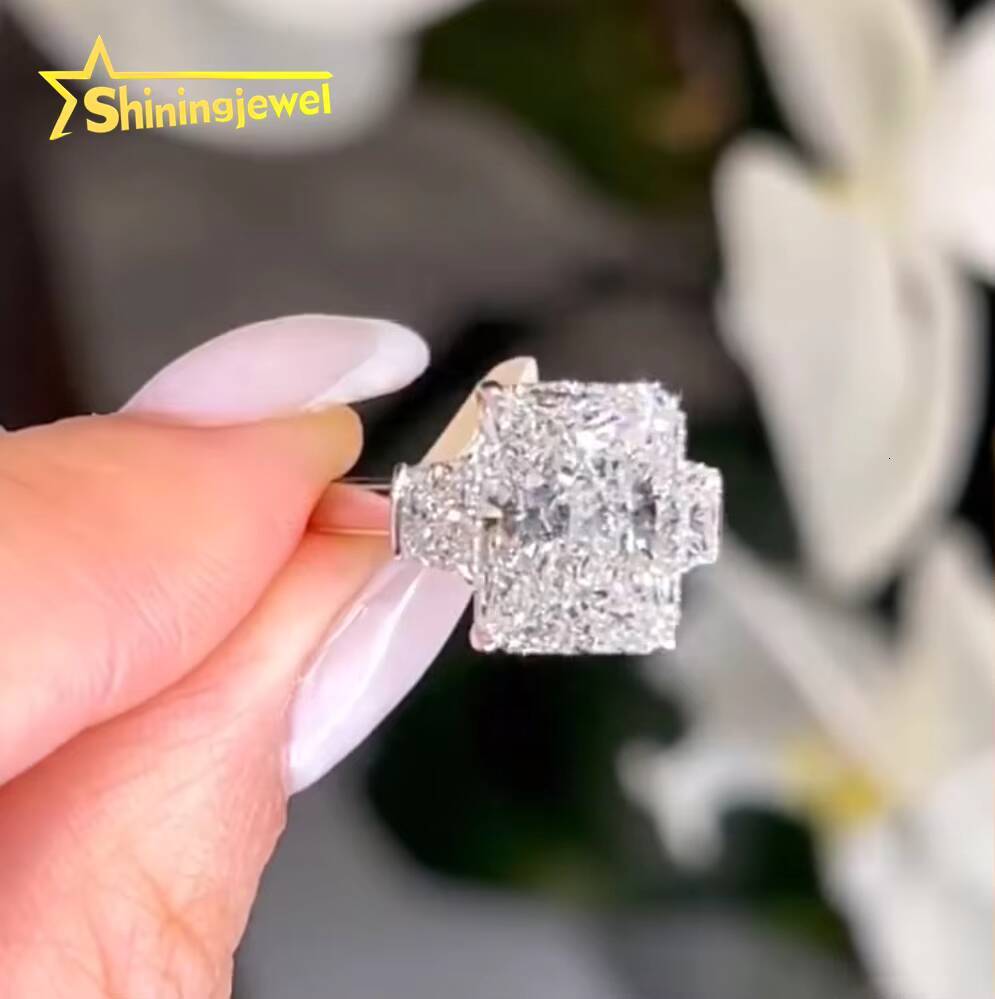 White Gold VS DEF Color IGI Certificated 5ct Radiant Cut With Trapezoid Side Stones 10K 14K Lab Diamond Wedding Ring