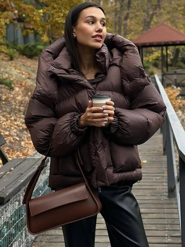 Casual Hooded Padded Jackets Womens Loose Full Sleeves Zipper Pockets Stand Collar Coats Autumn Winter Ladies Outwear 251021
