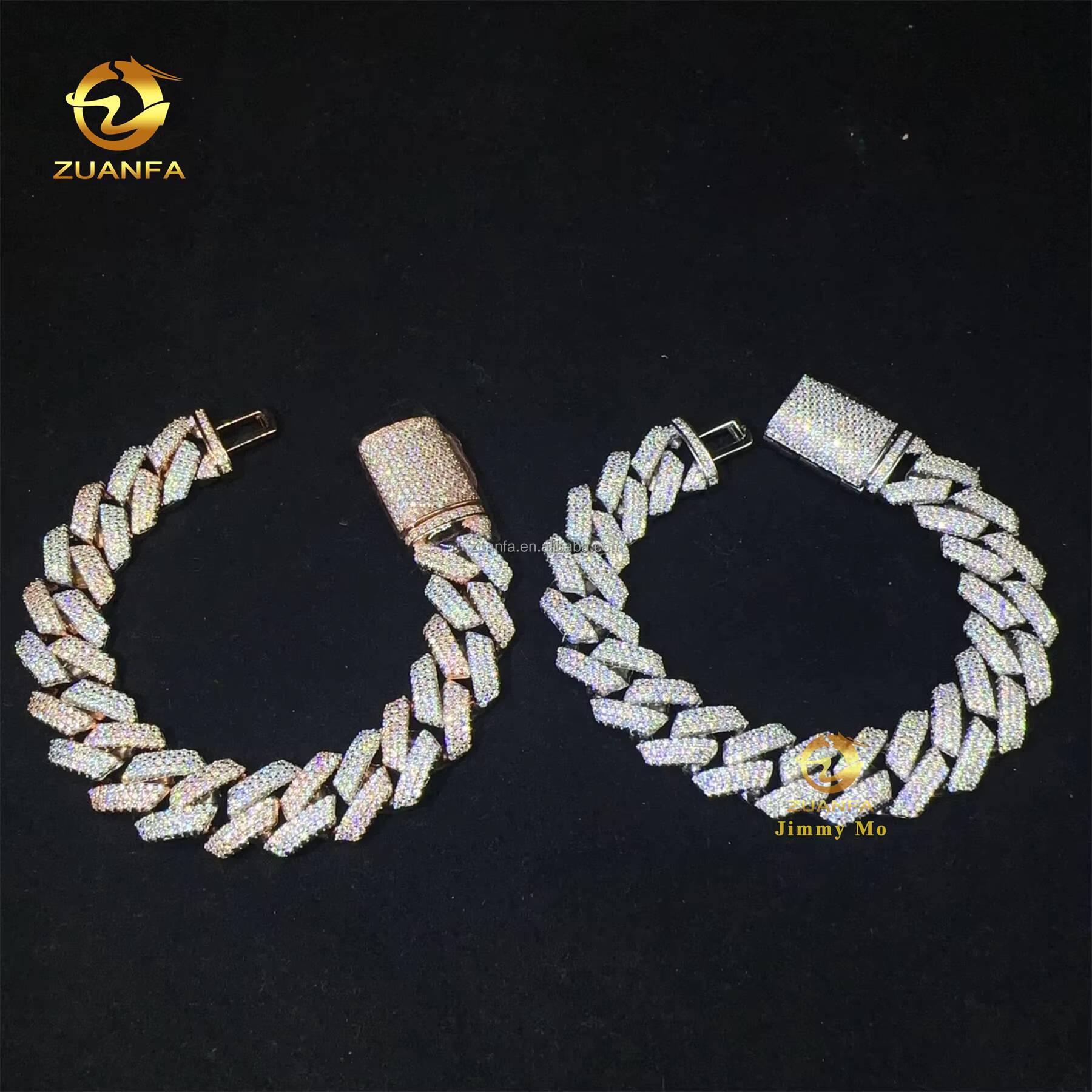 New Arrivals 15mm White Gold Two Tone Color Jewelry Luxury Man Style Hip Hop S925 Moissanite Diamond Miami Cuban Link Bracelet