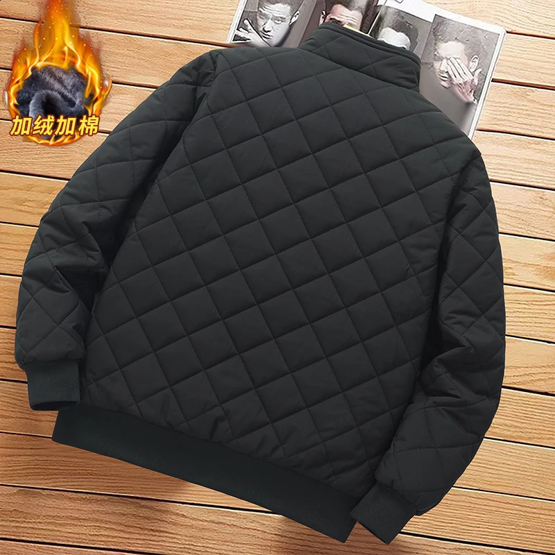 Autumn Winter with Plush Thickening Jackets Men Diamond Pattern Fleece Lined Casual Clothing Slim Fit Cottonpadded Coat 251023