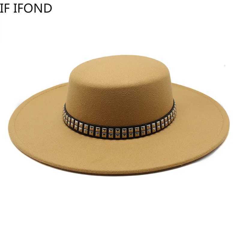 2022 High Quality 10CM Wide Brim Fe Hat Vintage ic Wool Felt Hats With Belt Decor Panama Black Formal Dr HatW251023