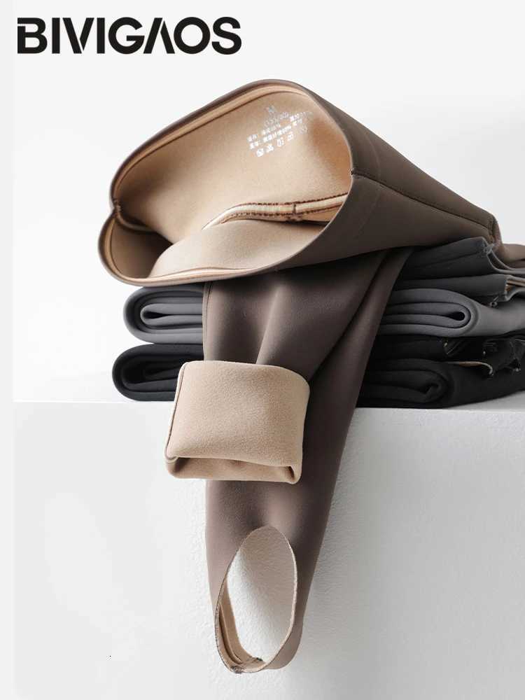 BIVIGAOS Autumn Winter Thick Foot Pants Sharkskin Leggings Womens Rabbit Fleece Warm Leggings High Waist Elastic Non Trace YogaT251023