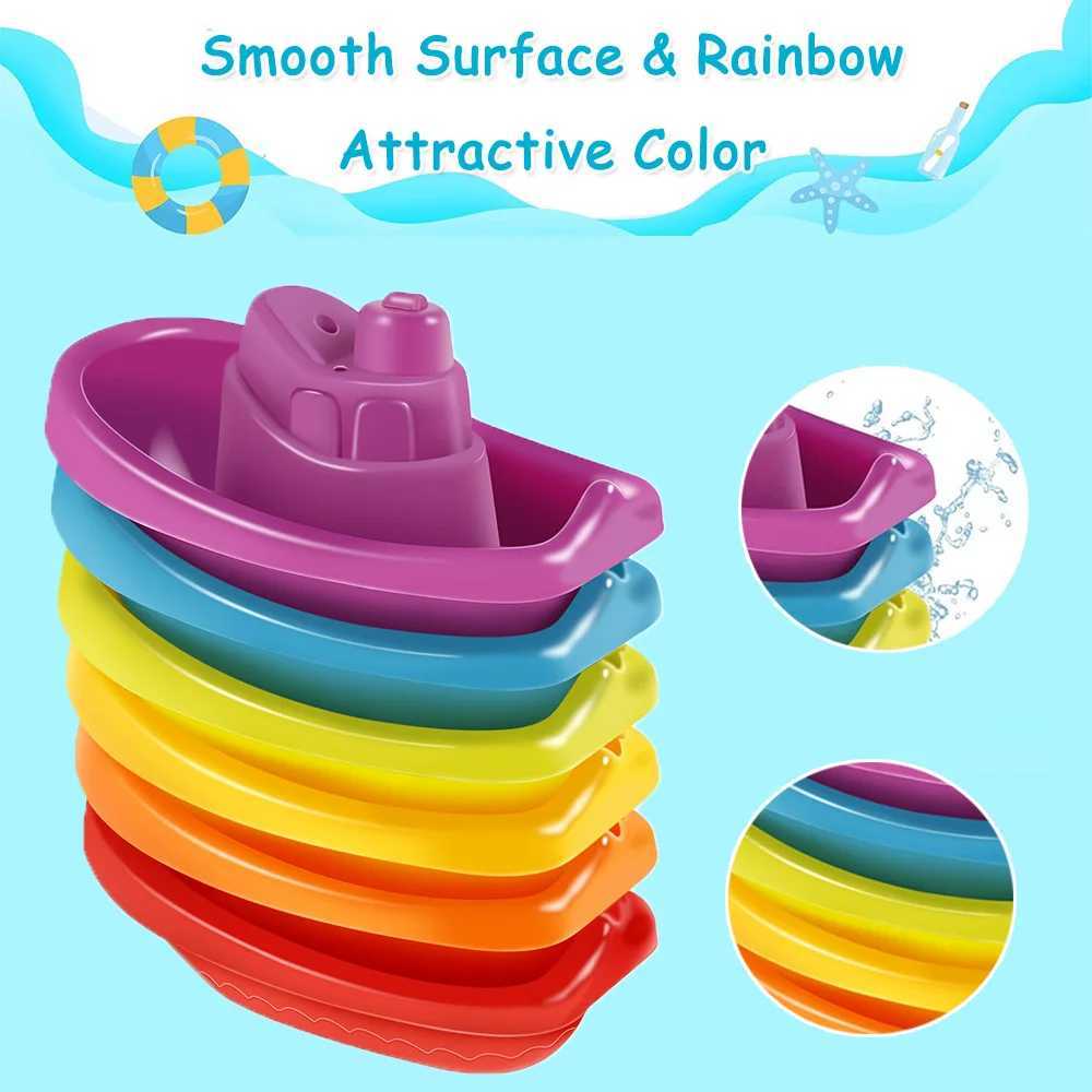 Baby Bath Toys Stacking Boat Spoons Toys Early Education Intelligence Gift Rainbow Color Stacked Cup Folding Tower Baby Toy J251023