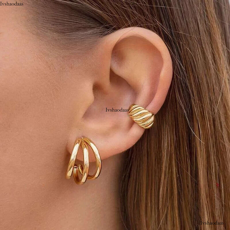 1PC Gold-Plated Sier Metal Punk Clip Earrings Europe and America Piercing Ear Cuff Female C-Shape Crystal Earring