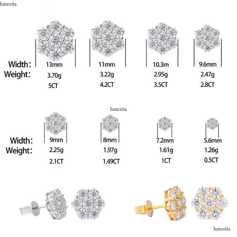 Bulk Wholesale Multi Size Cluster Moissanite wer Stud Earrings Sterg Sier VVS Dia Fine Jewelry Men Women