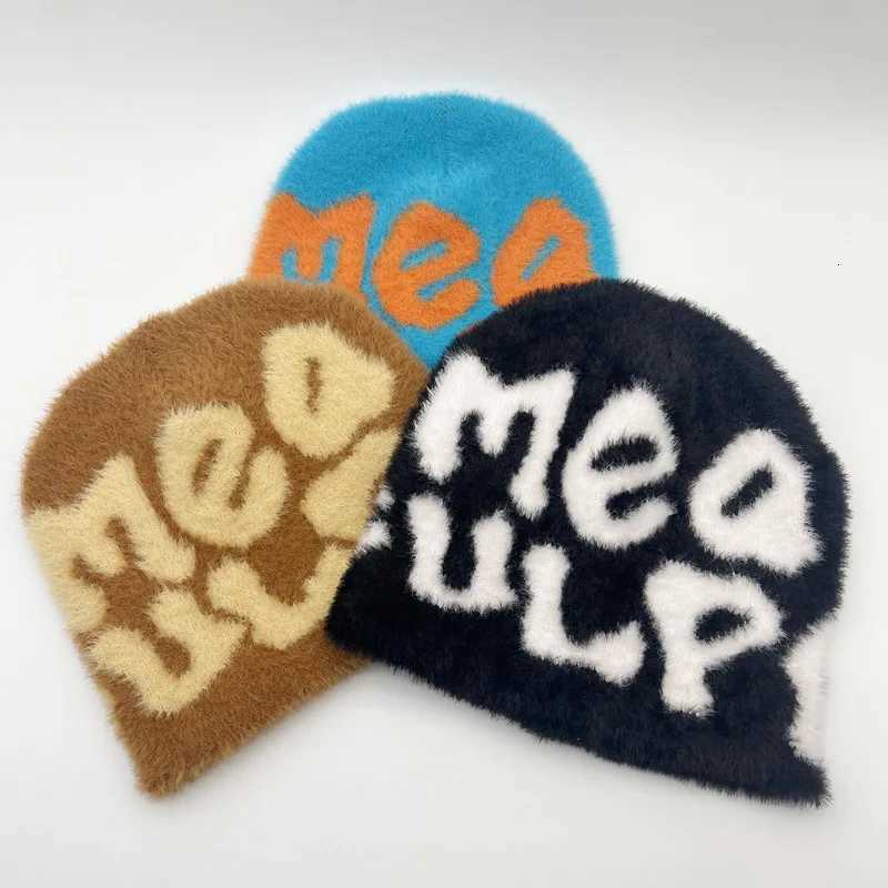New Ins Popular Unisex Autumn Funny Hat Mink Fur Winter Womens Cap With Letter Beanies Hat Men Warm Soft Skullies Bonnets GiftXJ251023