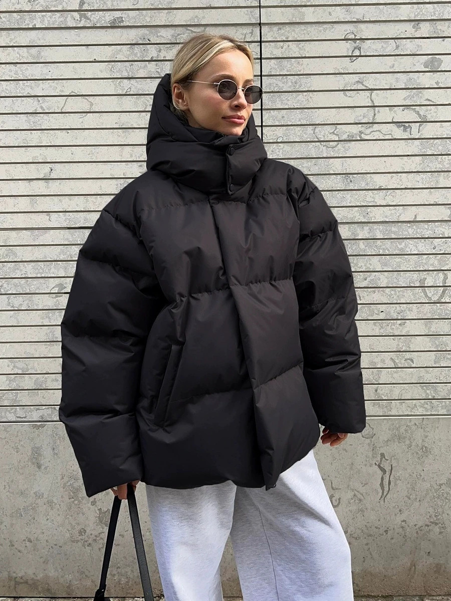 Women Winter Cotton Coat Loose Padded Jacket Solid Hooded Parkas Female Puffer Outwear 251021
