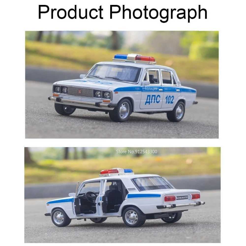 124 Lada 2106 Police Alloy Car Model Metal Diecast Toys with Pull Back Sound and Light Simulation Vehicles for Children GiftsT251023
