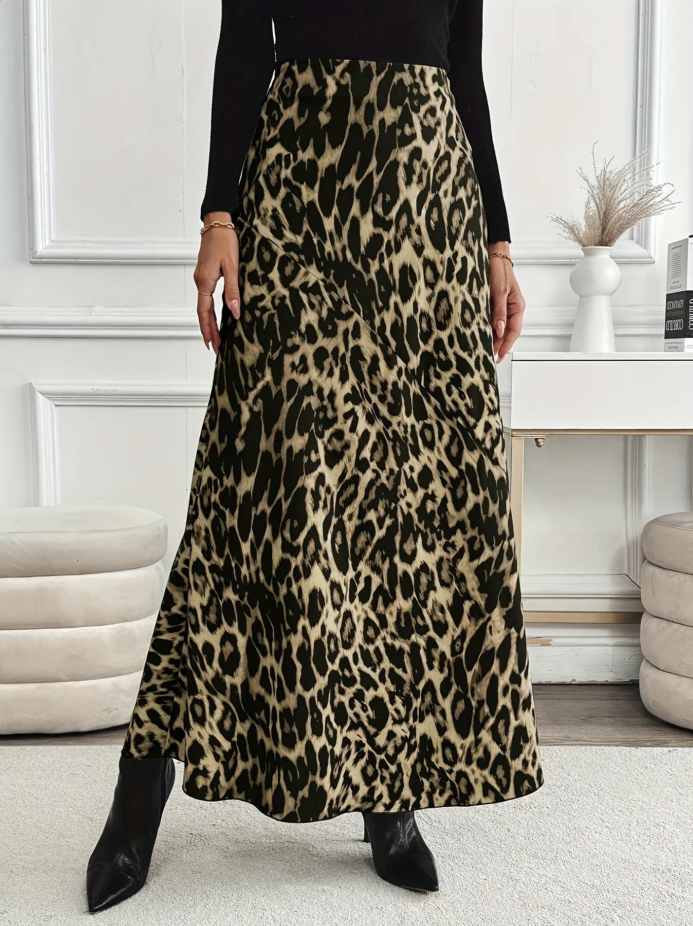 Ladies large woven printed leopard print casual elegant half skirt 251022