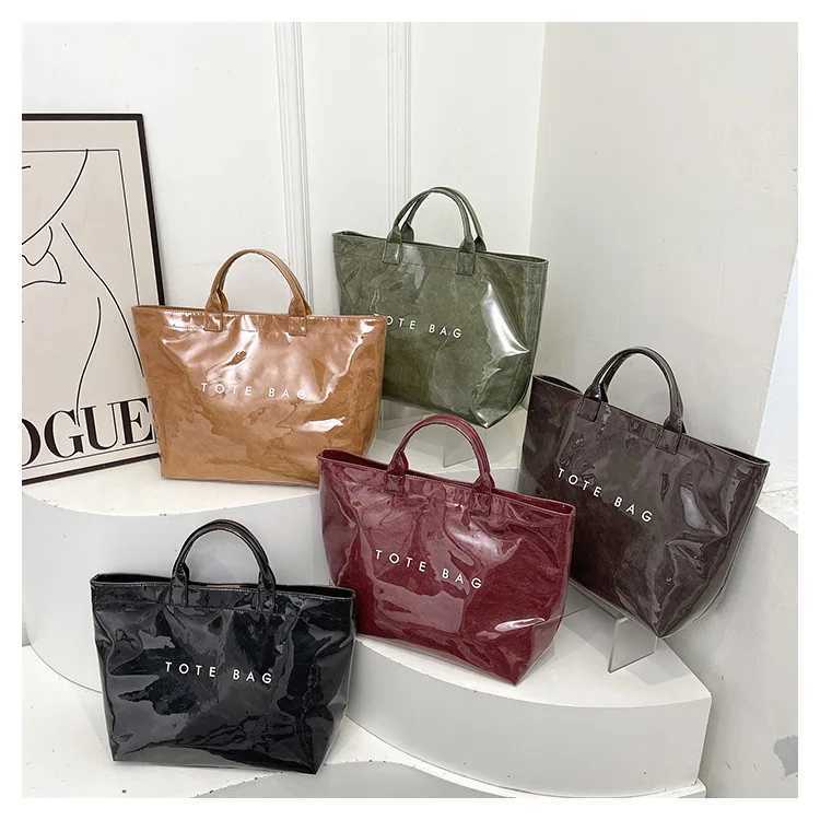 Kraft paper jelly waterproof bag womens new retro commuting large capacity DuPont paper tote bagL251023