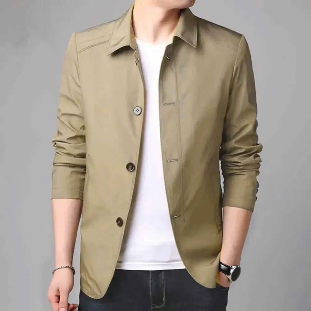 Men Outerwear Elegant Mens Mid Length Business Coat with Turndown Collar Singlebreasted Design for Fall Spring Seasons Men W251023
