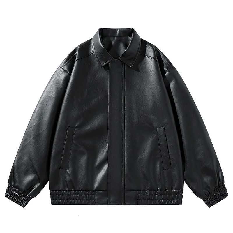 Vintage American Retro Mens PU Leather Jacket Loose Fit Turn down Collar Spring Autumn Outdoor Casual Jacket for Men W251023