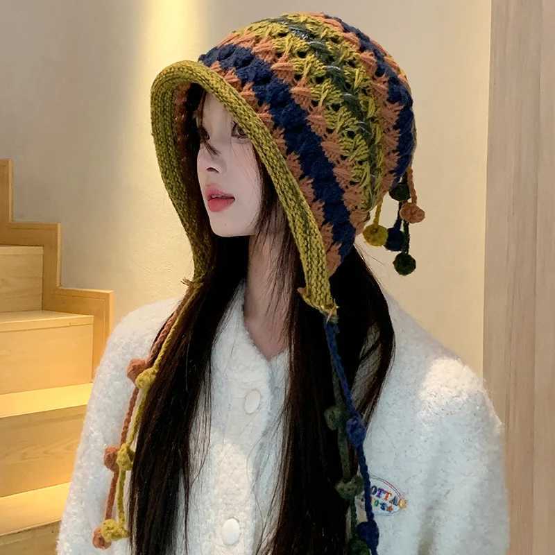 Cute Gradient Knitted Hat for Wen in Autumn and Winter Warm Ear Protection Small Face Display Baotou HatW251023