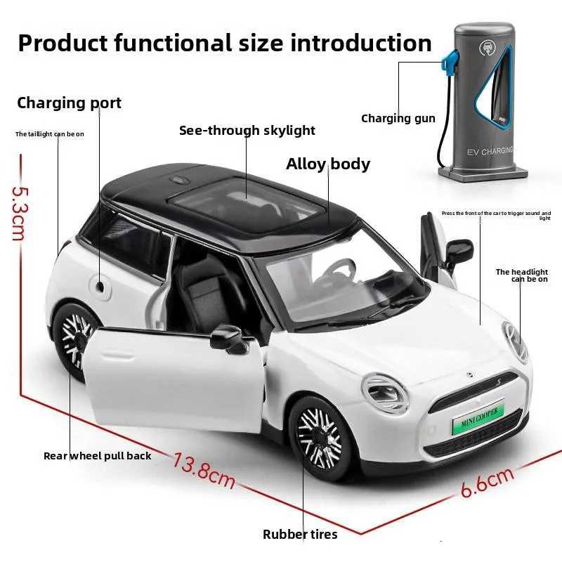 128 BMW Mini Cooper Alloy Car Model with EV Charger Sound Light Children Boy Diecast Toy Vehicle Collection Miniature VoitureT251023