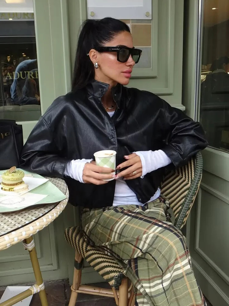 Womens Jacket Autumn Fashion Faux Leather Bomber Jackets For Women Short Coat High Street Long Sleeve Casual Outerwear 251020