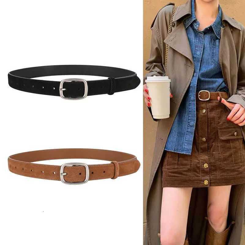 Luxury Suede Cowhide Leather Belt for Women Lady Girl Vintage Style with Gold Buckle Dress Coat Waistband for Dresses JeansXJ251023