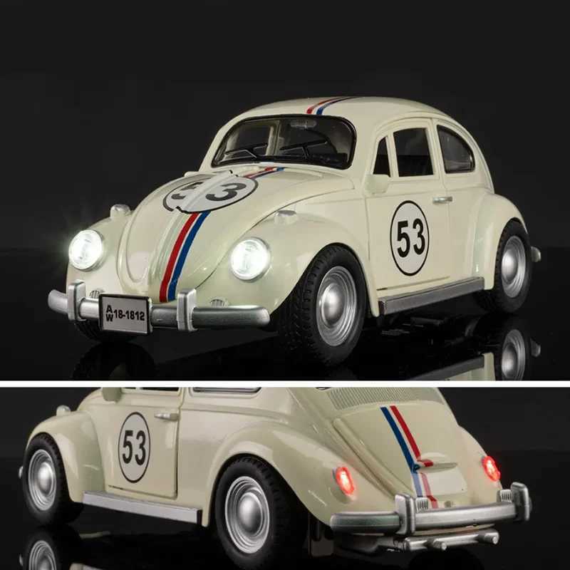 118 Mini Alloy Classic Car Model Diecast 1955 Beetle Toy Metal Car Sound And Light Pull Back Simulation Collection Gifts ToysT251023