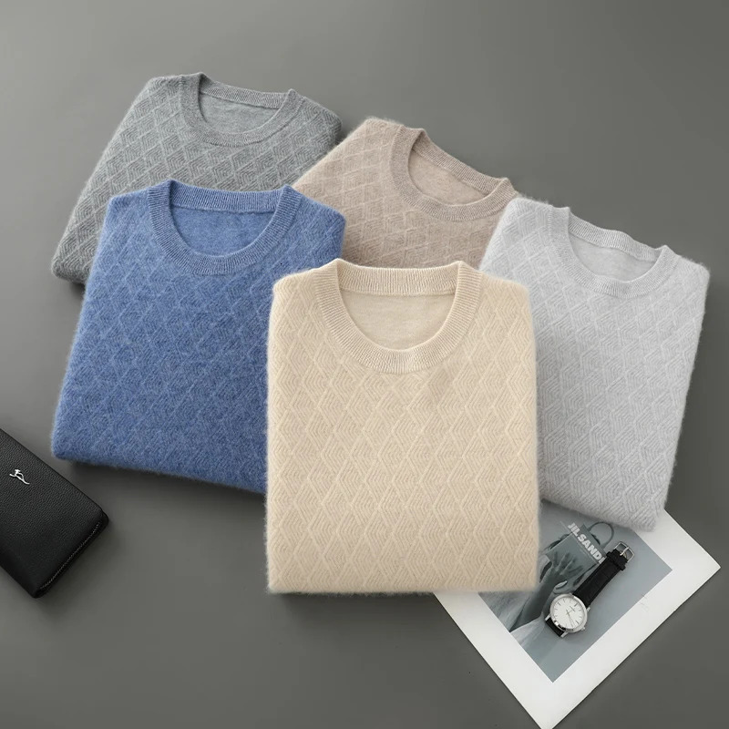 Mens 100 Pure Wool Sweater ONeck Loose Pullover AutumnWinter Large Size Knitted Bottom Shirt Korean Business Casual Tops 251016