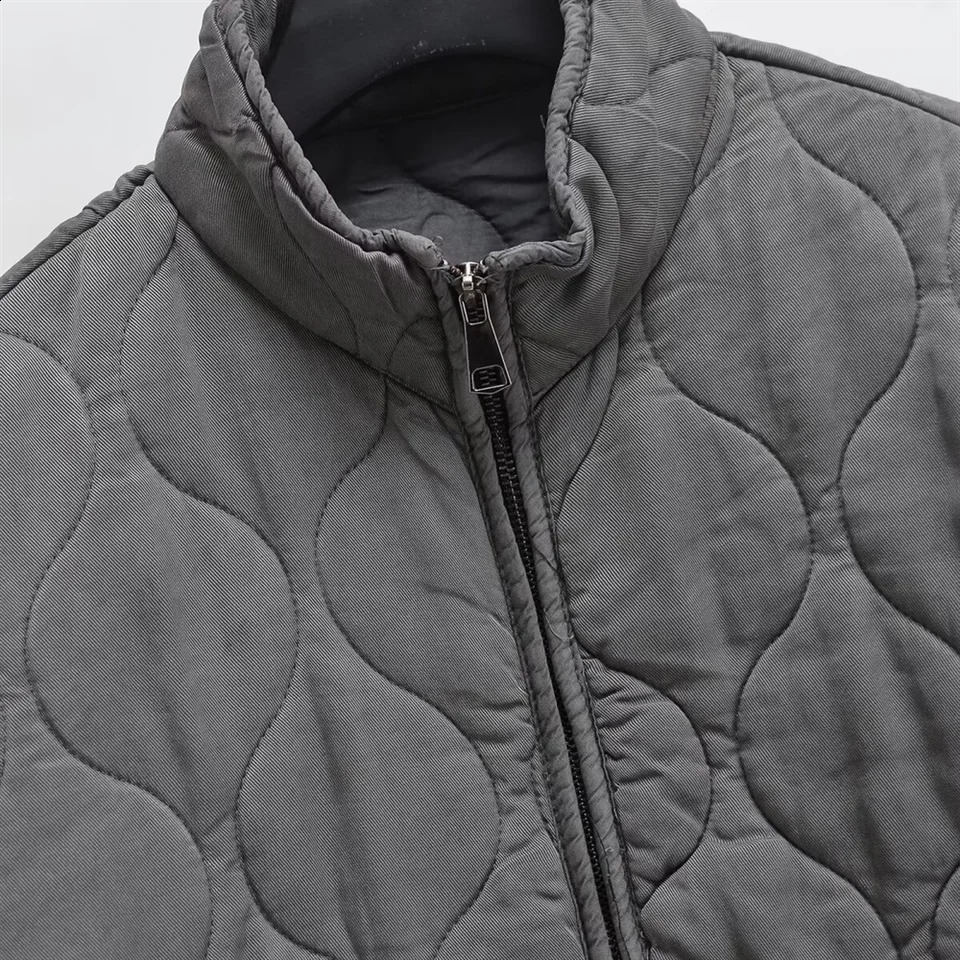 PBZA Winter Womens Clothing Style Commuting Leisure Warm Stand Collar Loose Pocket Diamond Grid Cotton Coat 251022