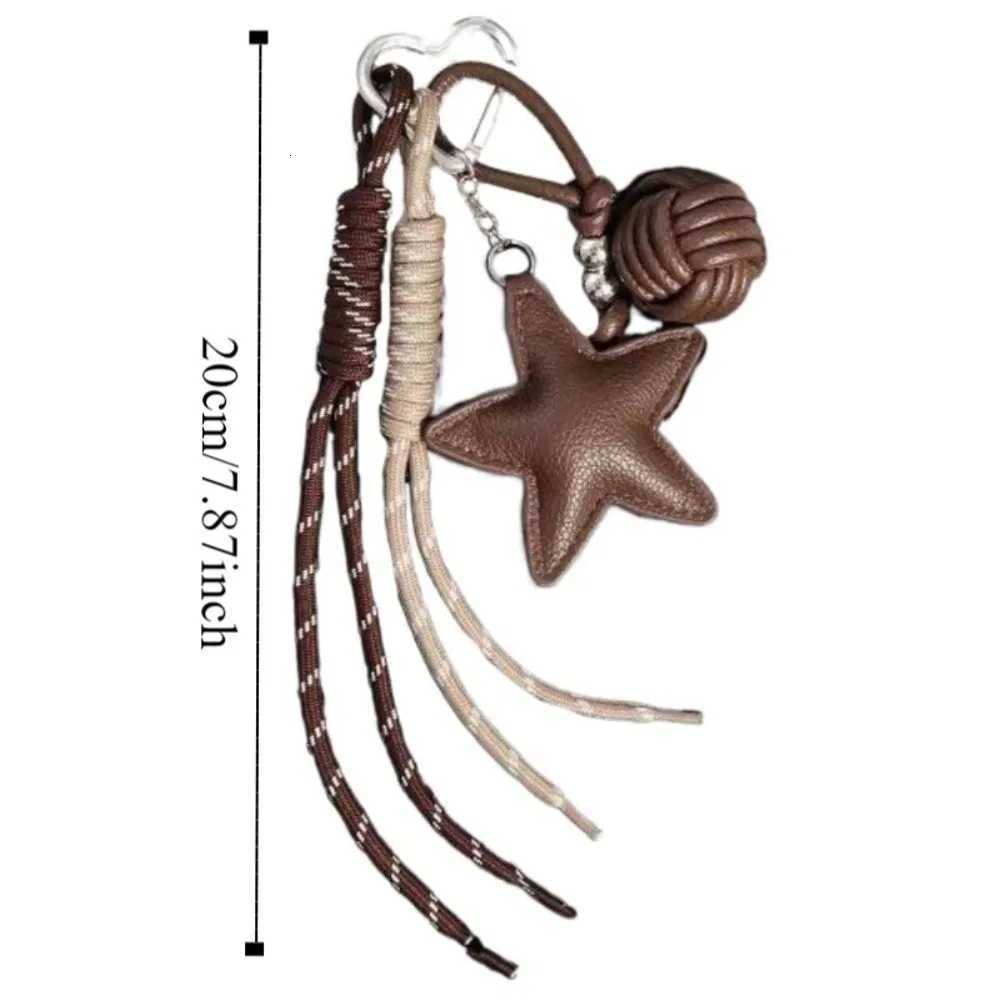 PU Leather Five Pointed Star Bag Pendant Hanging Woven Rope Leather Star Keychain Sporty Style AntiLost Star and Ball Pendant Z251023