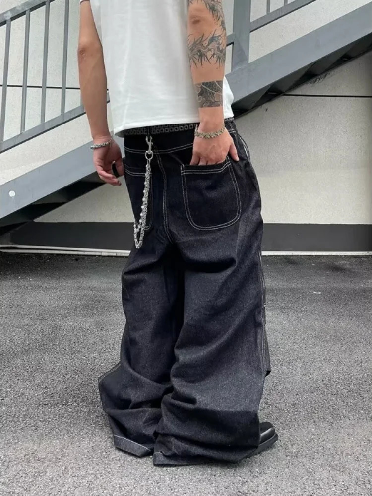 2025 Cyber Y2K Streetwear Black Baggy Cargo Jeans Pants For Men Clothing Straight Cotton Hip Hop Long Trousers Pantalon Hombre 251018