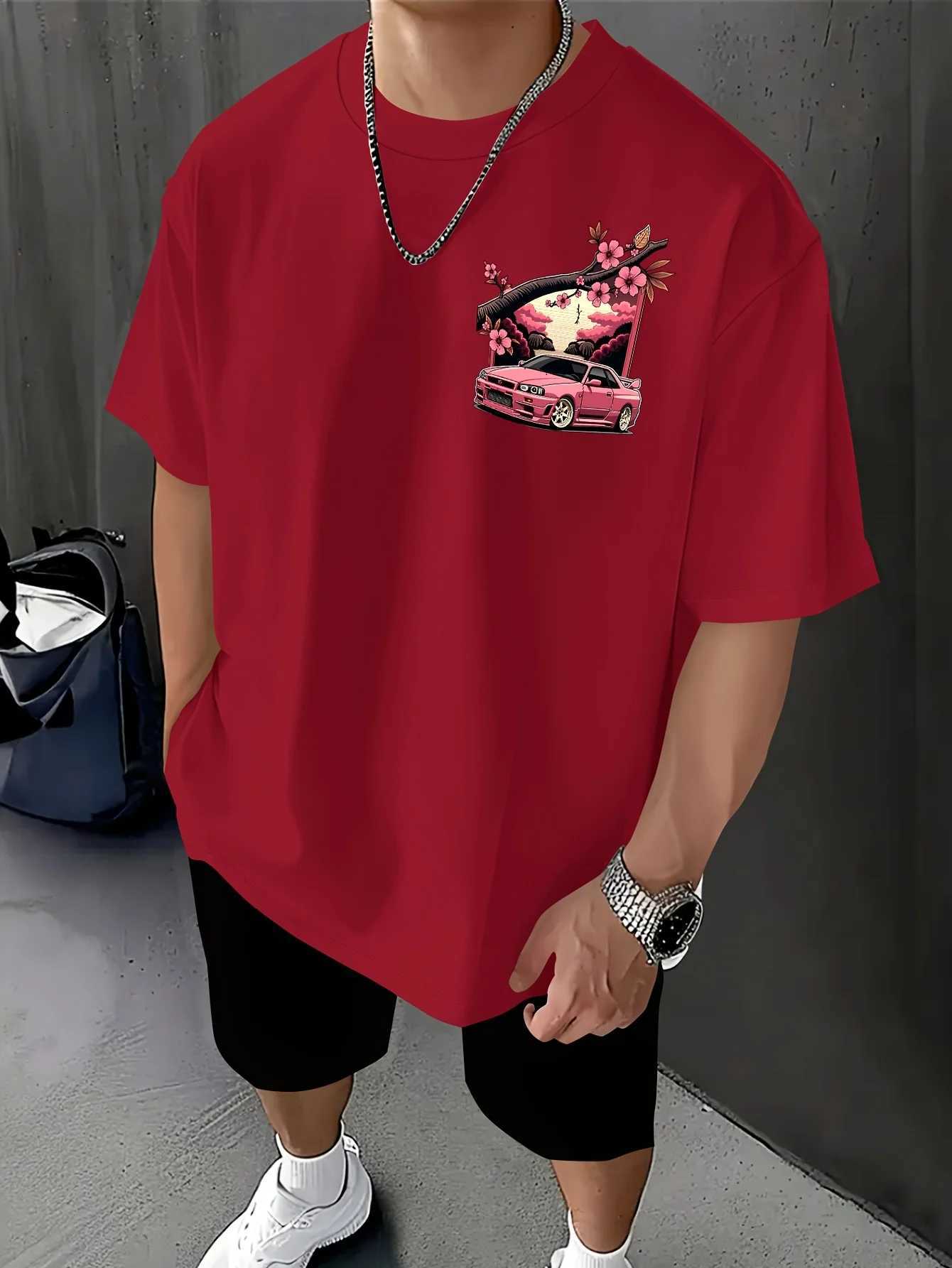 Mens Japanese Racing Graphic TShirt Sakura Motorsport Tee Cherry Blossoms Loose Fit Back Print Shirt Drift Events StreetwearXJ251023