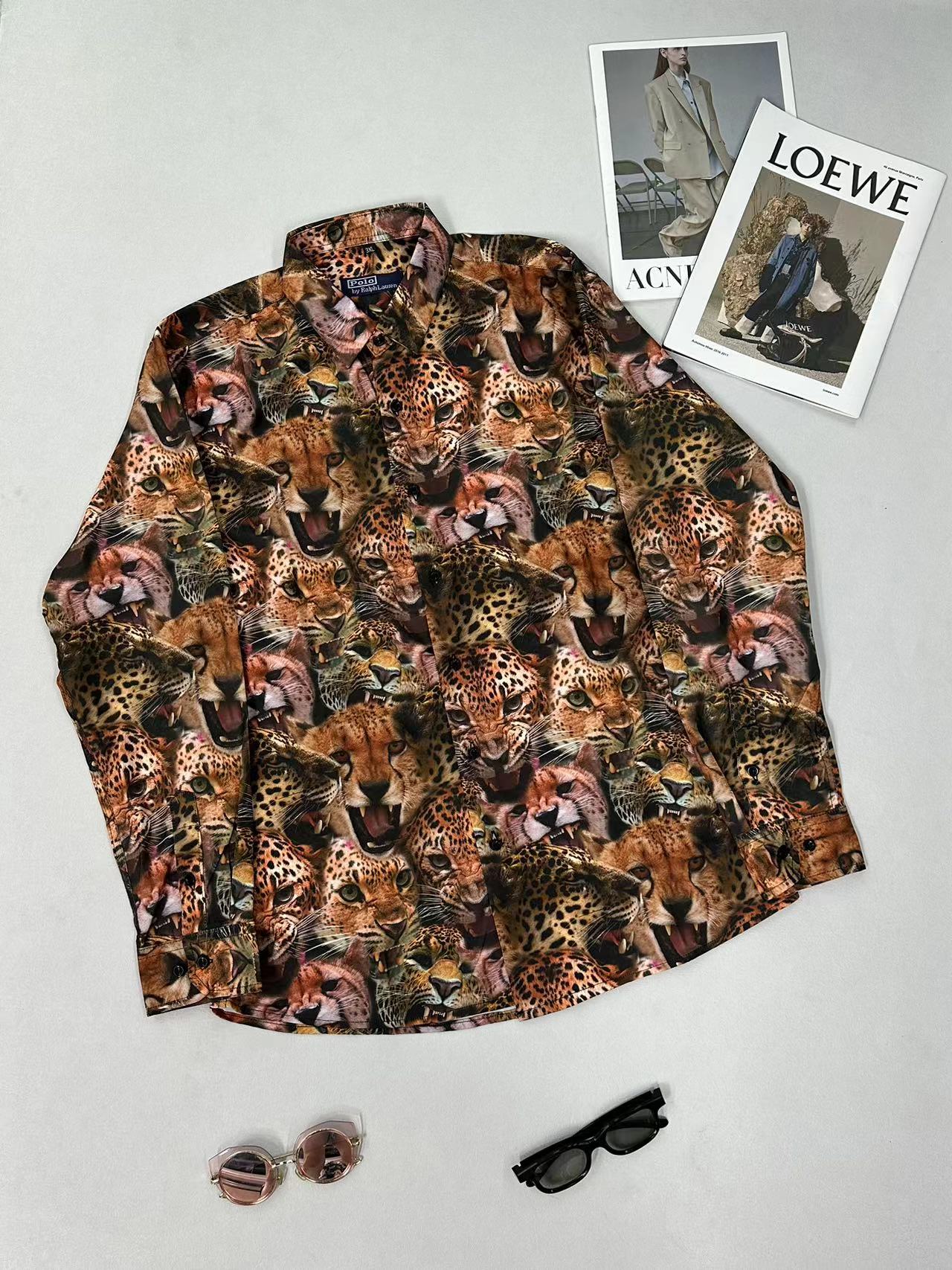 Men's Loose Print Shirt, Casual Long Sleeve, Suitable for Spring and Autumn, Trendy Streetwear, Comfortable Fit-NO16