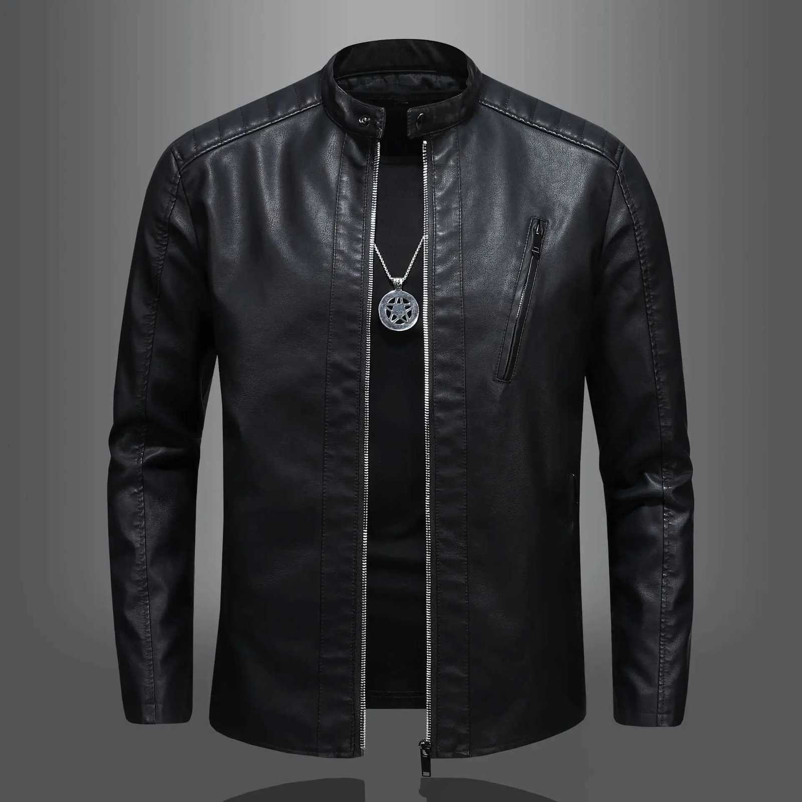M4XL 5XL Mens Big Tall Faux Leather Jacket Stand Collar Slim Fit Biker Coat Windproof Motorcycle Jacket for Autumn Winter W251023